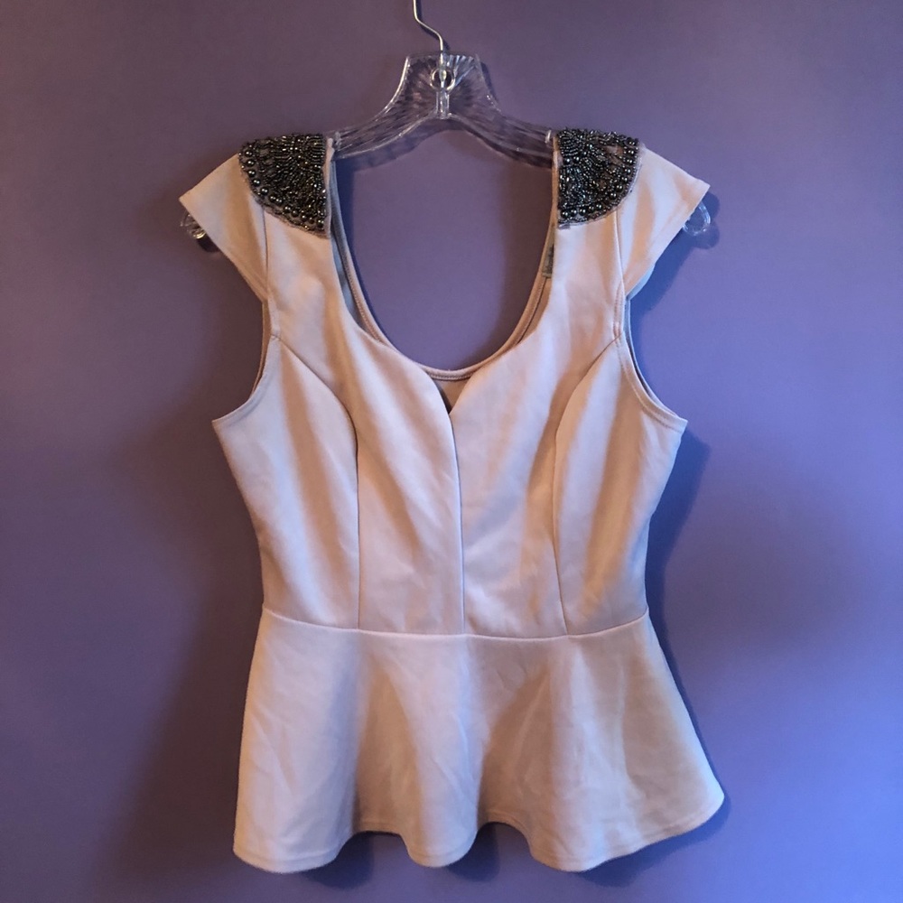 Charlotte Russe light pink cap sleeve peplum top